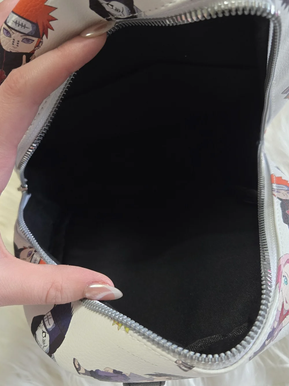 NWOT Naruto Shippuden Chibi Print White Mini Backpack Faux Leather